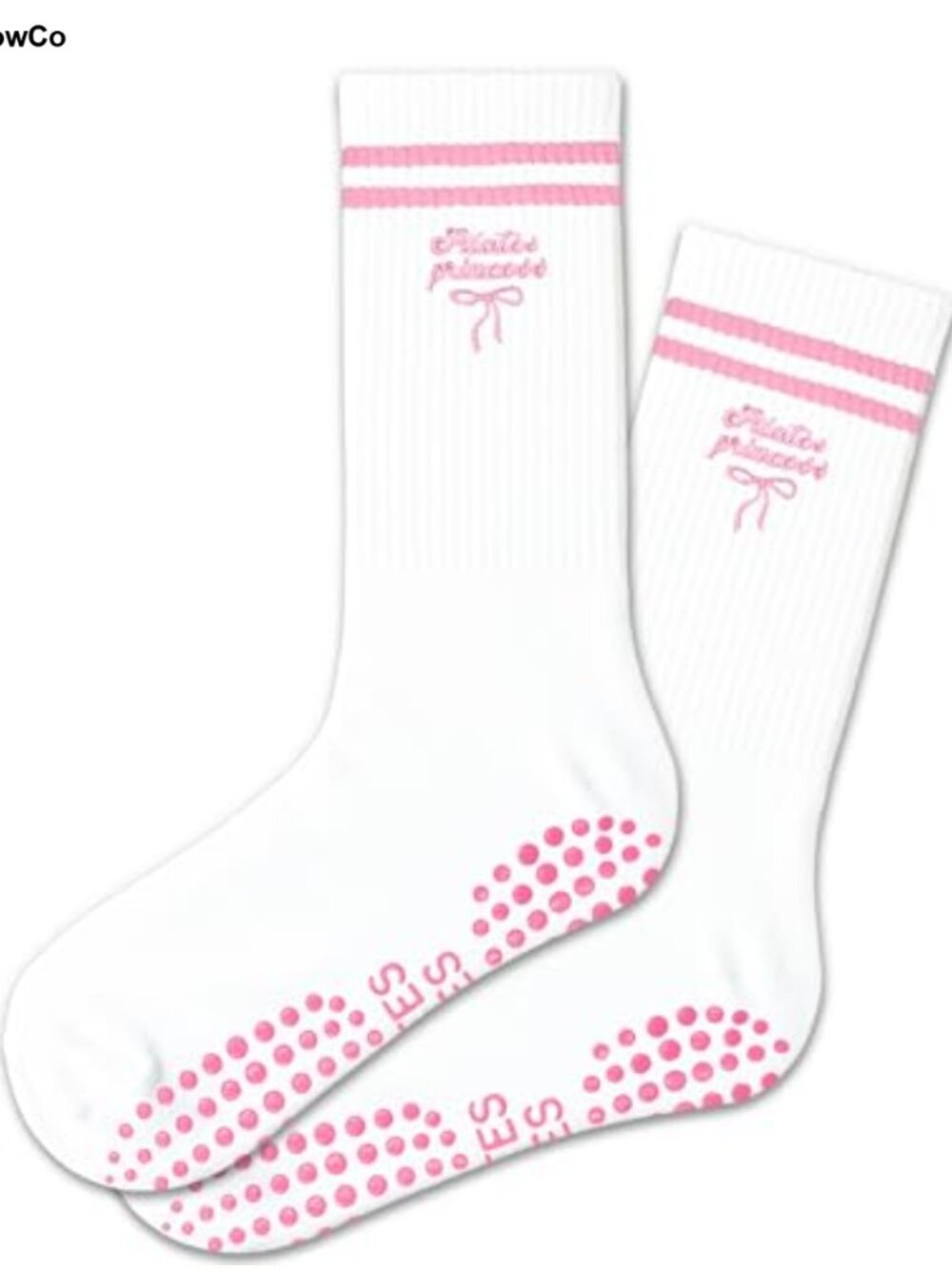 Pilates Grippy Socks for Women with Grips Cute Bow Design Non-Slip